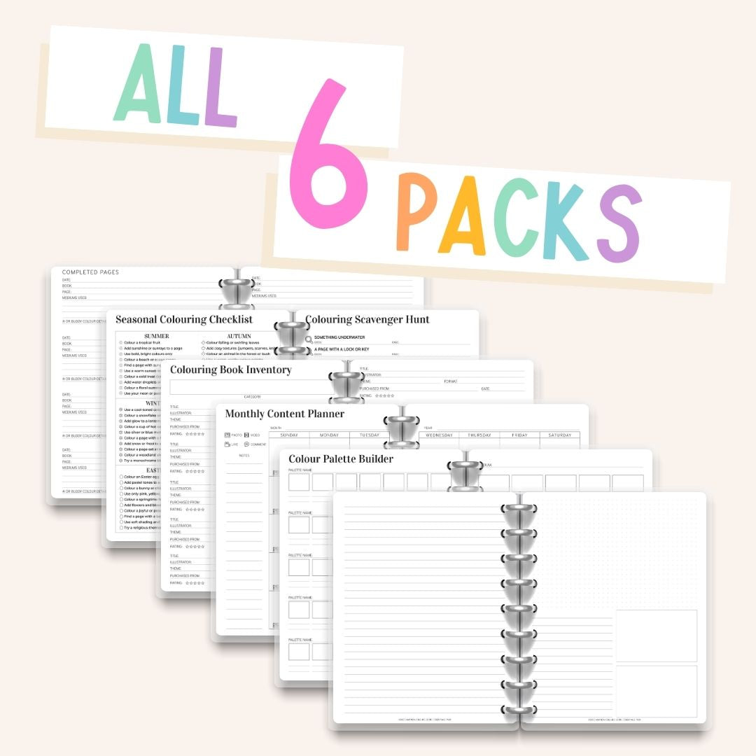 Complete Printable Add-On Pack – All 6 Colouring Planner Extras (60+ Pages)