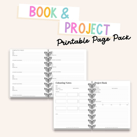 Colouring Book & Project Tracker – Printable Page Pack (11 Pages)