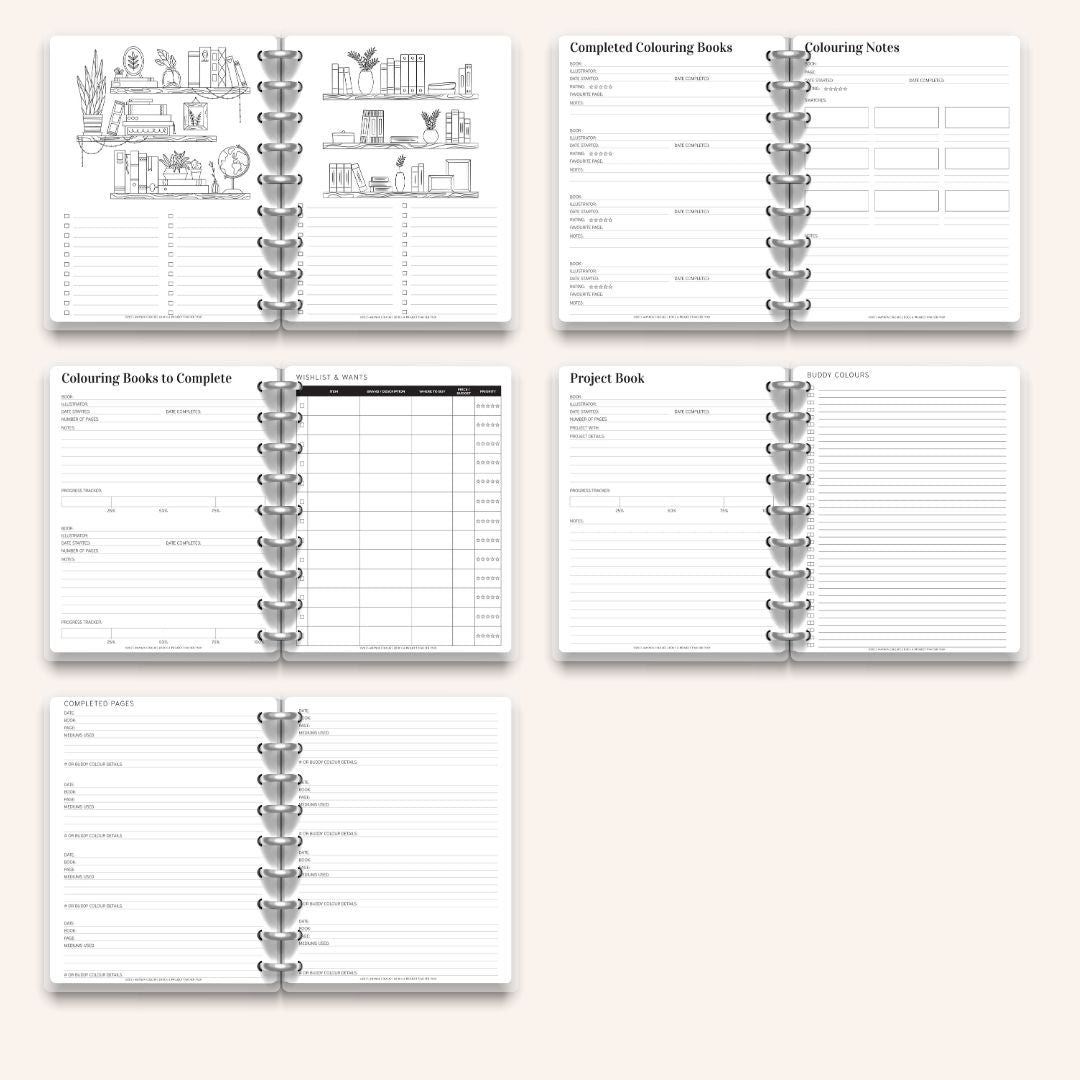 Colouring Book & Project Tracker – Printable Page Pack (11 Pages)