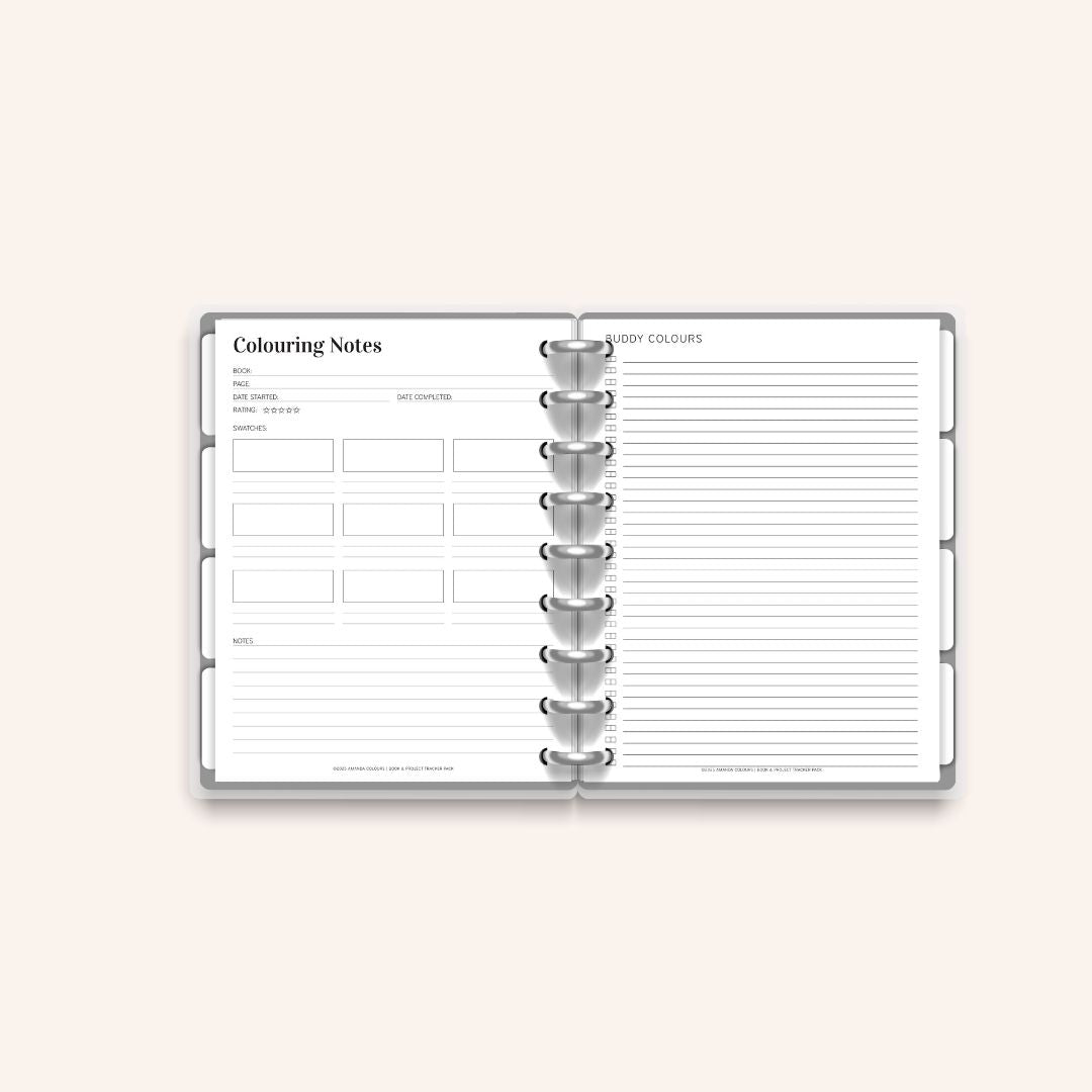 Colouring Book & Project Tracker – Printable Page Pack (11 Pages)