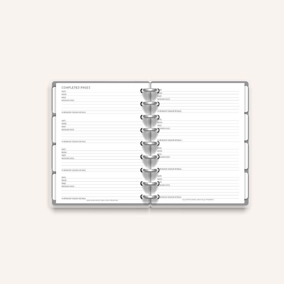 Colouring Book & Project Tracker – Printable Page Pack (11 Pages)